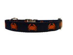 1” Ribbon Dog Collar – Crabby on Navy Blue Thumbnail