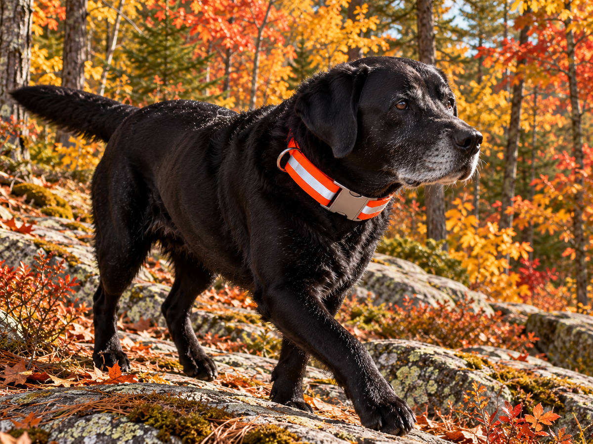 Handmade in USA - Blaze Orange Reflective Dog Collar - Metal Buckle