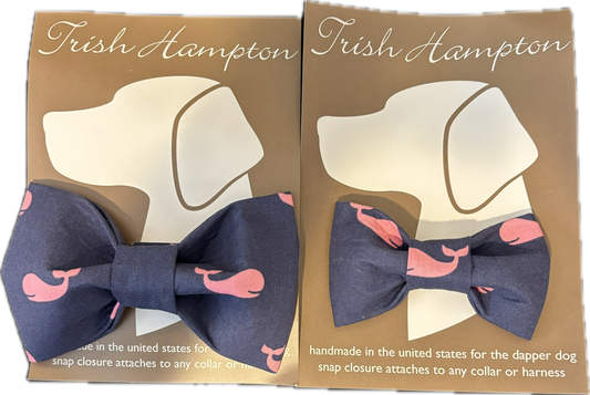 Dog Bow Tie - Pink Whales on Navy Blue
