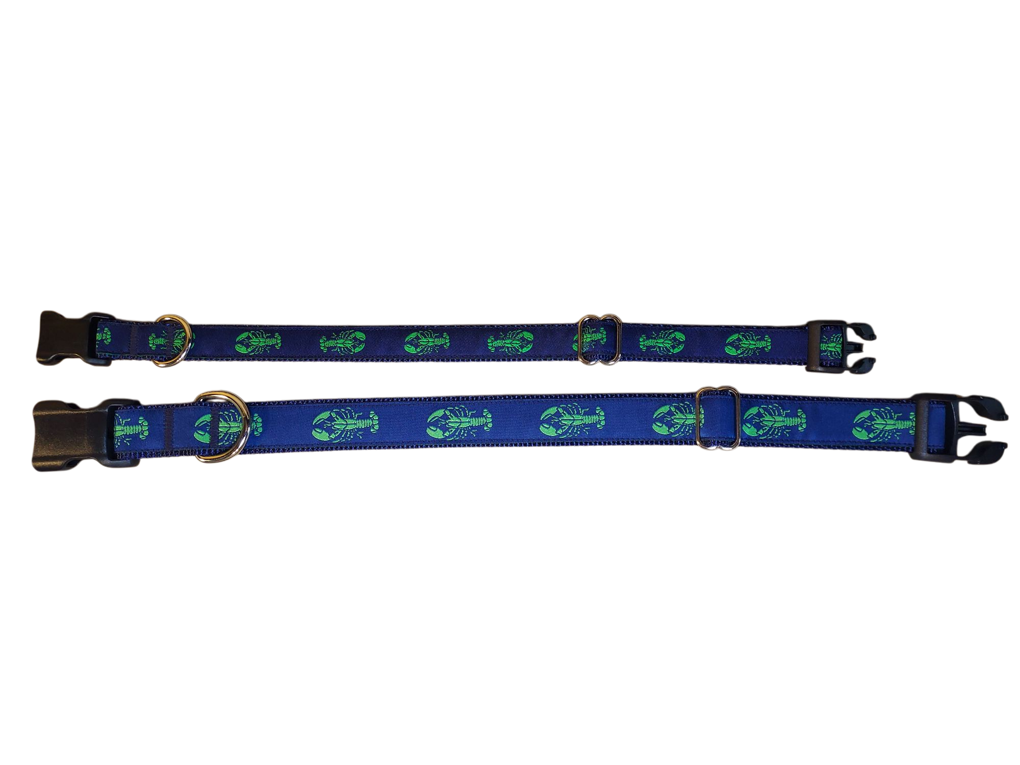 Ribbon Dog Collar – Lobster,  Green on Navy Blue