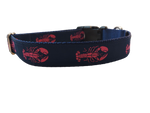 Ribbon Dog Collar – Pink Lobster on Navy Blue w/ Navy Nylon Thumbnail