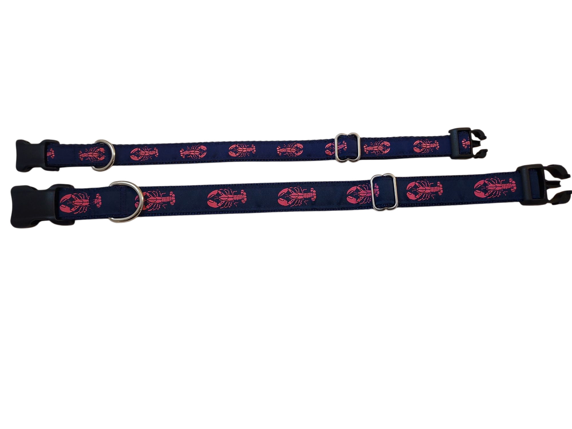 Ribbon Dog Collar – Pink Lobster on Navy Blue w/ Navy Nylon