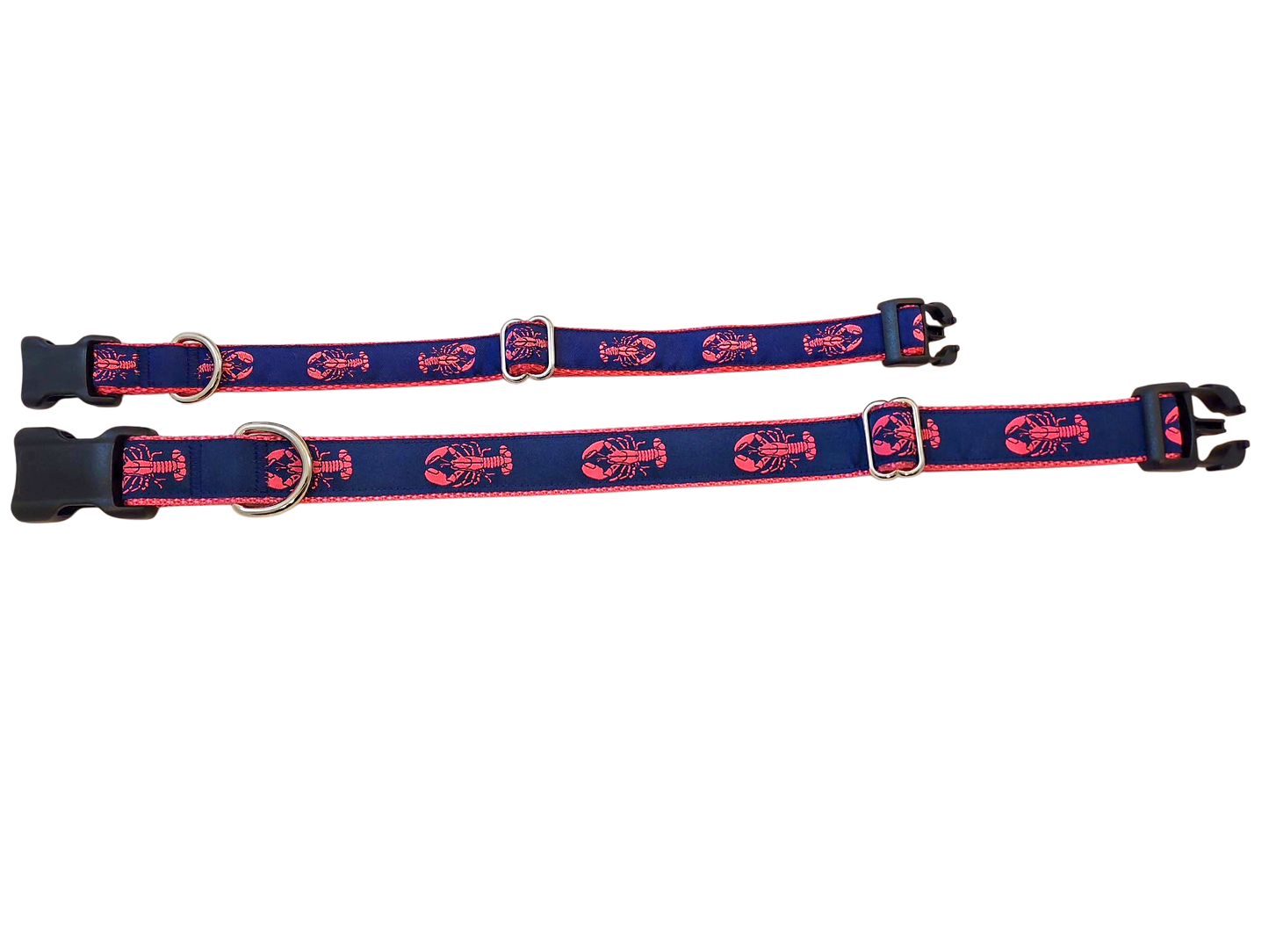 Ribbon Dog Collar – Lobster,  Pink on Navy Blue w/ Pink Nylon