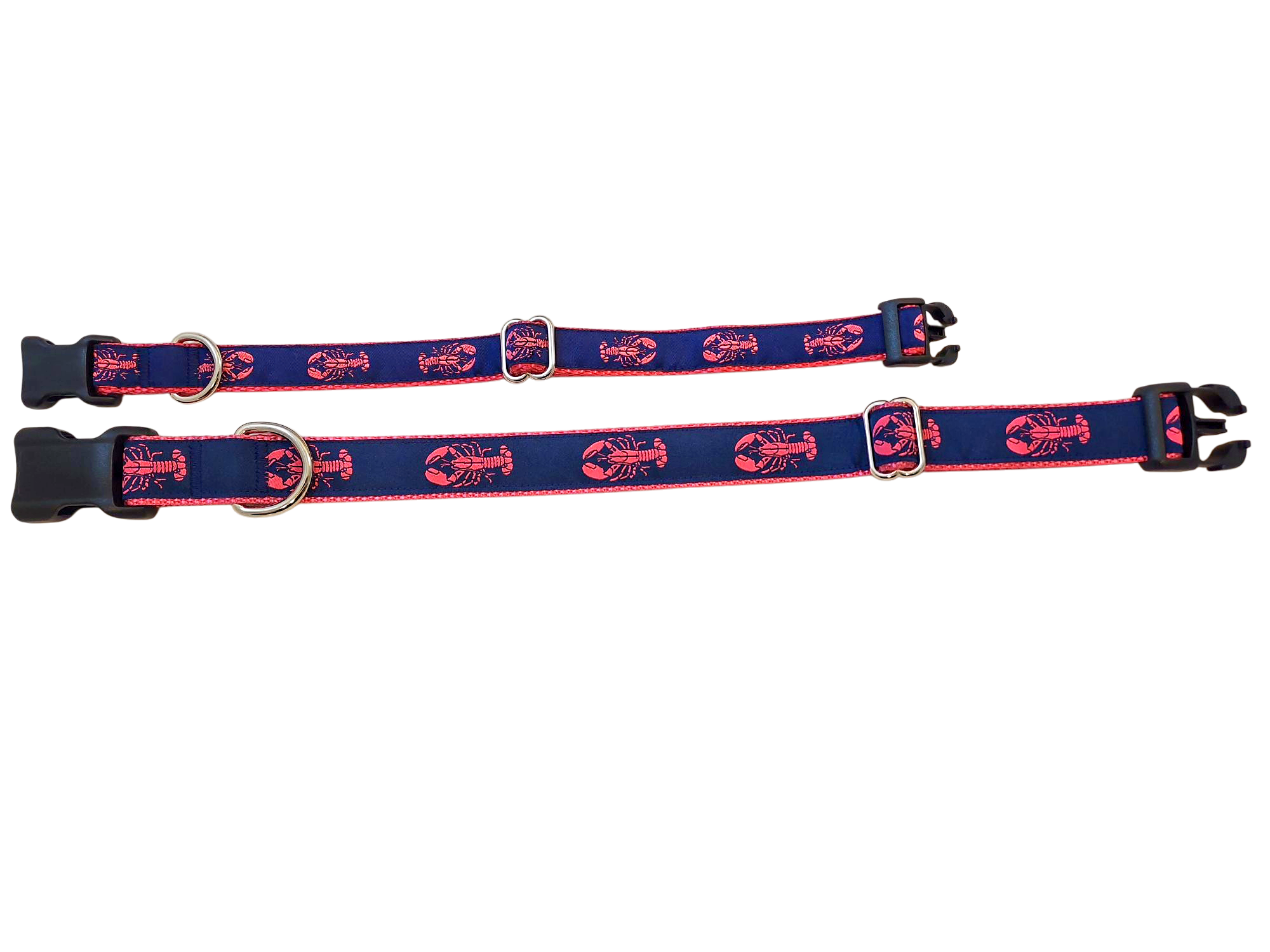 Ribbon Dog Collar – Lobster,  Pink on Navy Blue w/ Pink Nylon