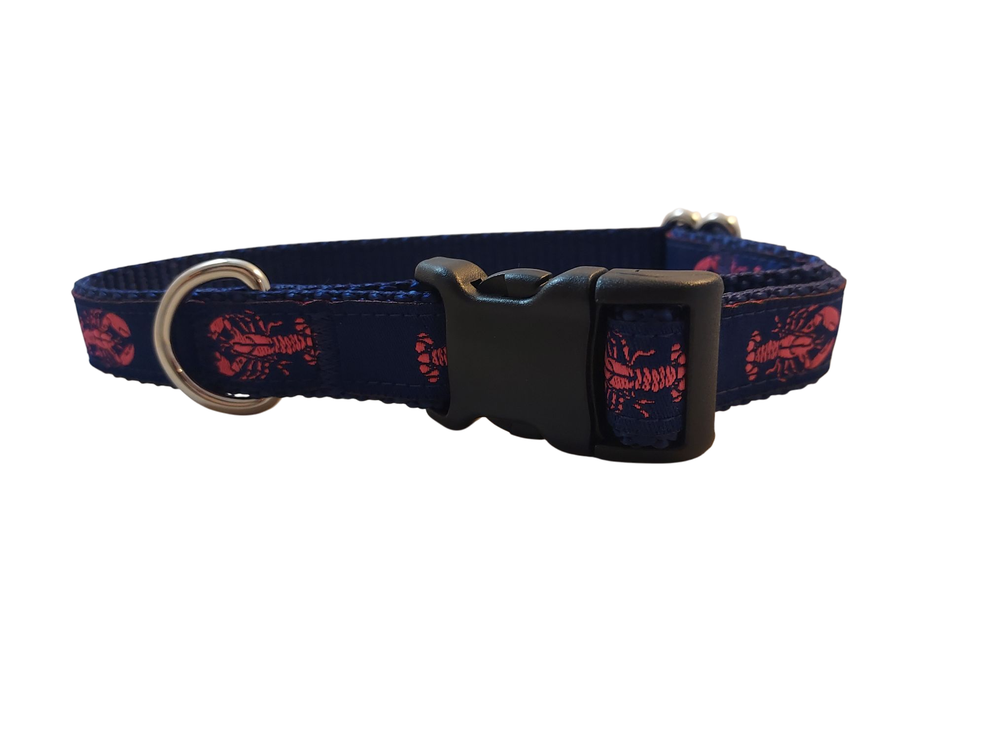 Ribbon Dog Collar – Pink Lobster on Navy Blue w/ Navy Nylon