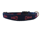Ribbon Dog Collar – Pink Lobster on Navy Blue w/ Navy Nylon Thumbnail
