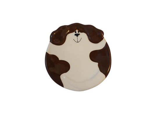 Dog Dish – SM – Spotted Brown & White