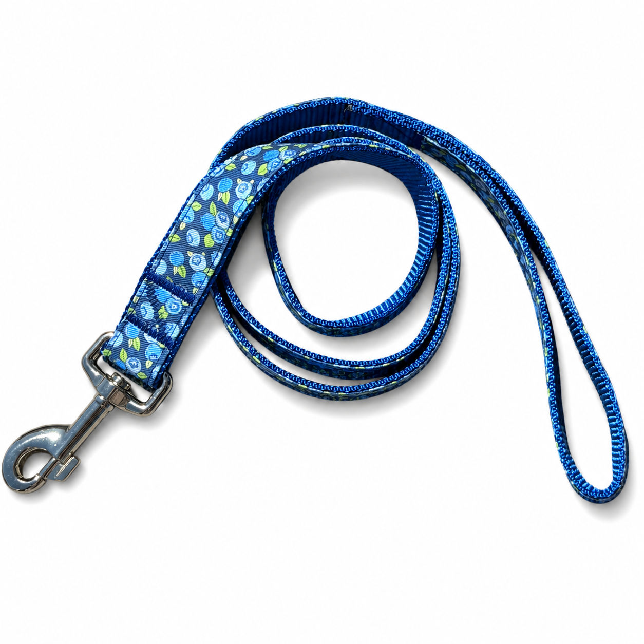 Handmade Ribbon Dog Leash - Blueberries - Navy Nylon - 52"