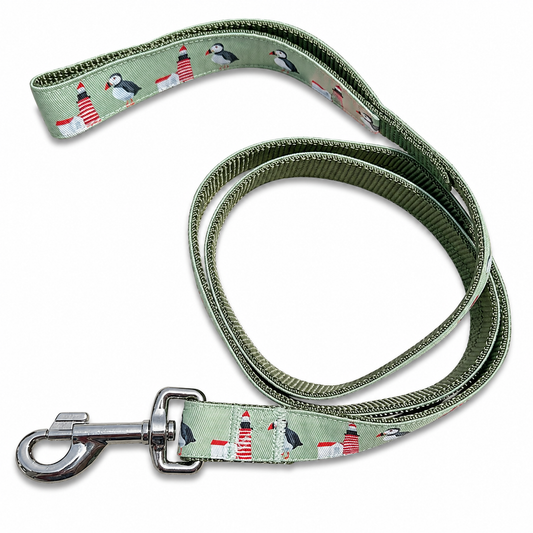 1” Ribbon Dog Leash - Puffins & Lighthouses - 52"