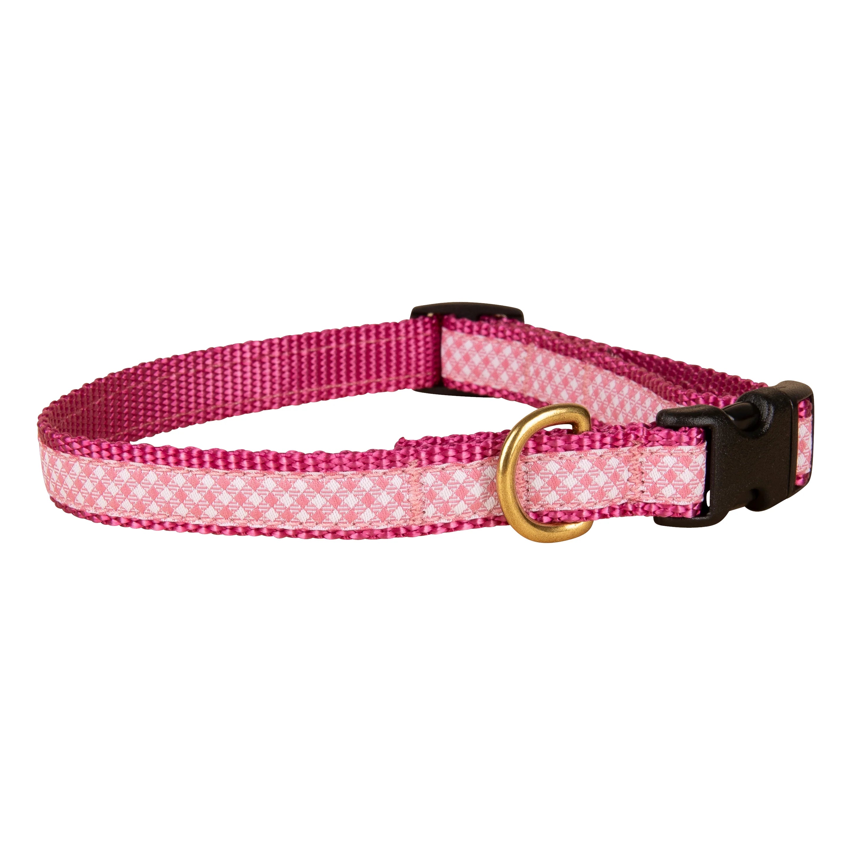 Pink Gingham Ribbon Dog Collar | 5/8