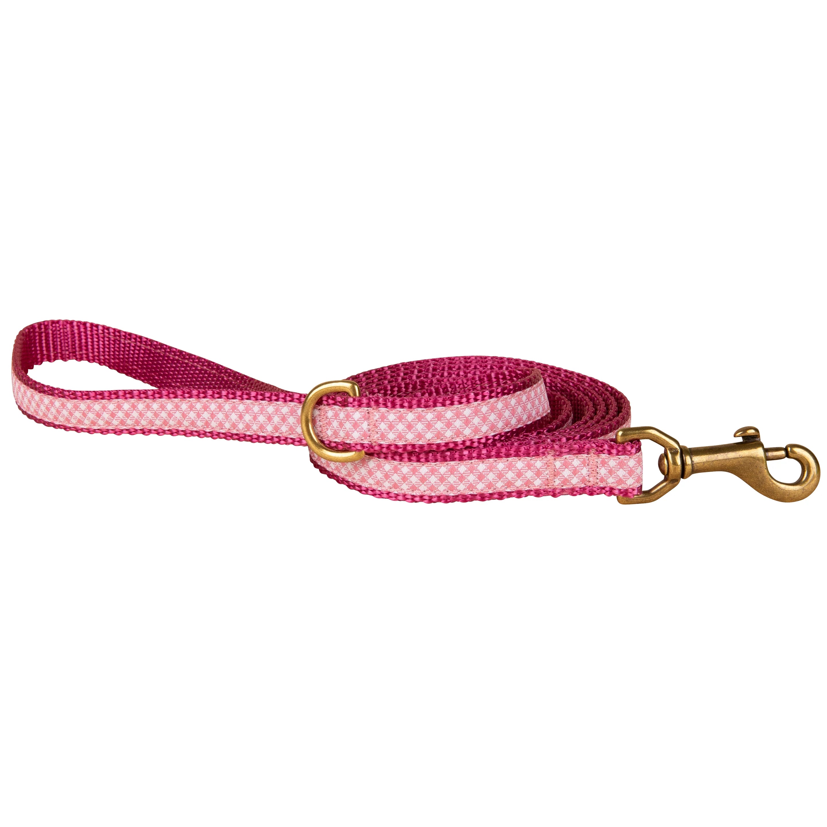 5/8” x 6ft Ribbon Dog Leash –Pink Gingham