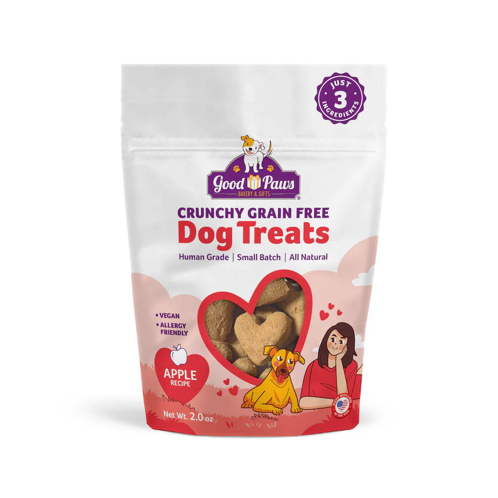 Package of Apple, crunchy grain-free human grade dog treats 2oz
