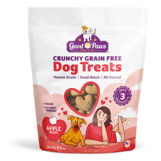 Package of Apple, crunchy grain-free human grade dog treats 8oz
