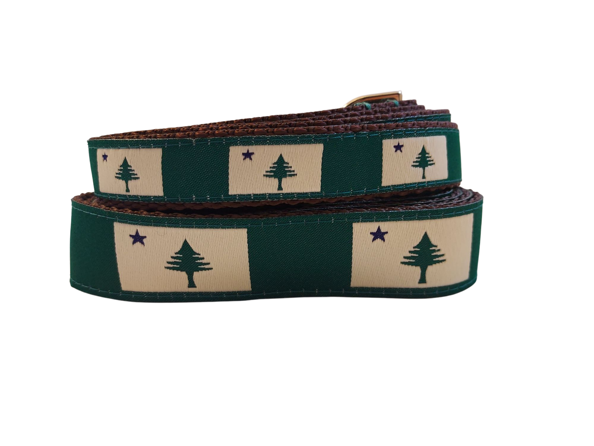 1” x 5ft  Ribbon Dog Leash – 1820/1901 Maine Flag, Green