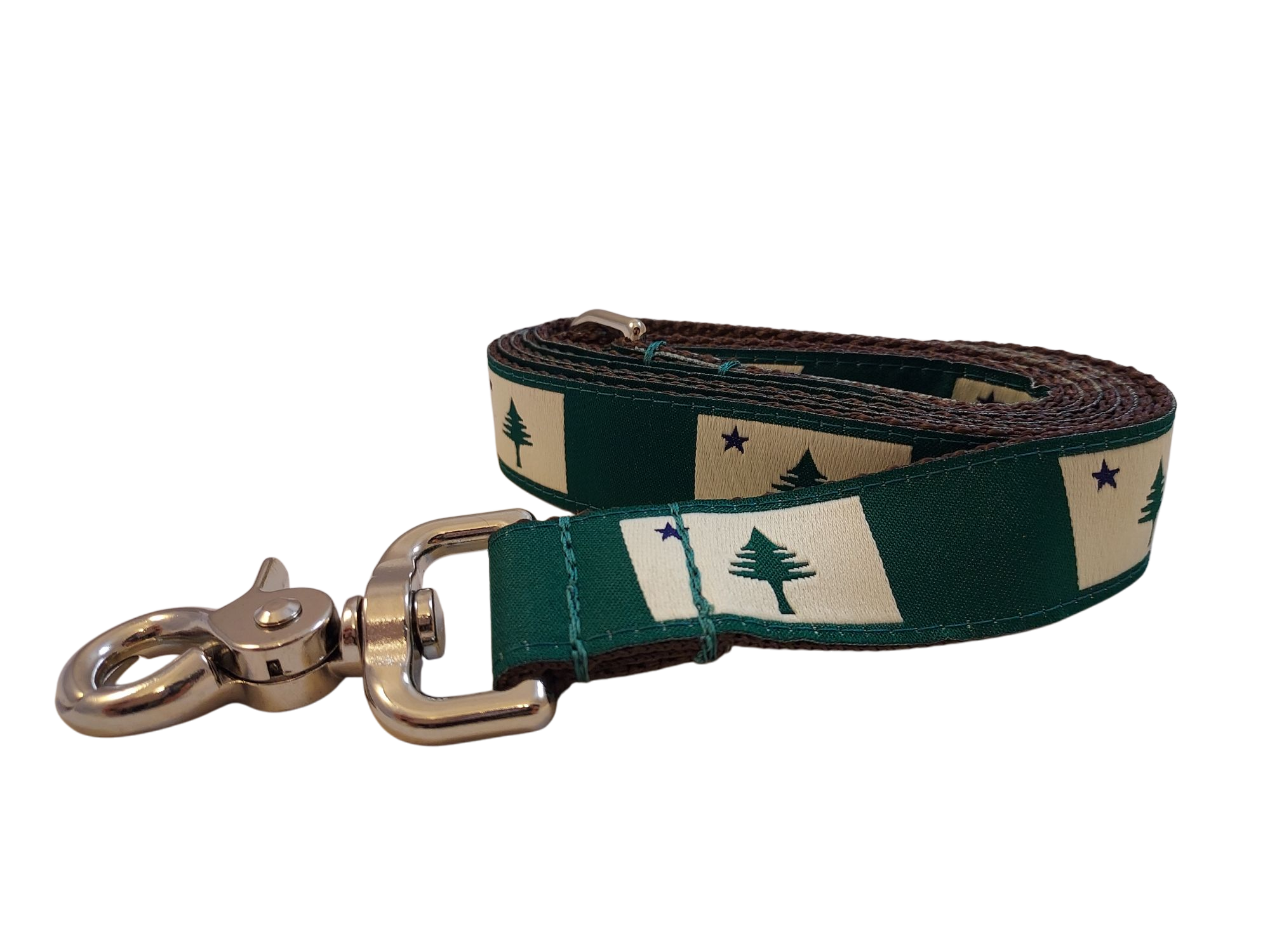 1” x 5ft  Ribbon Dog Leash – 1820/1901 Maine Flag, Green