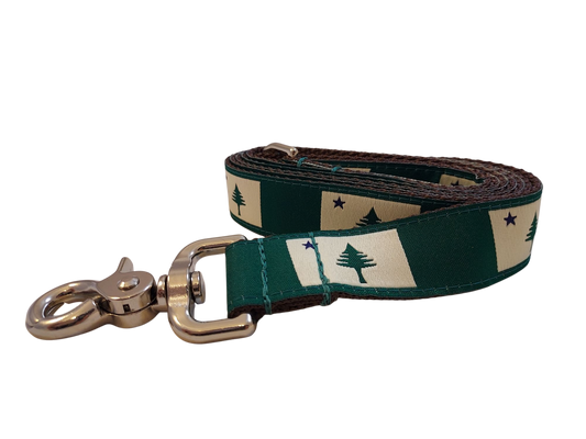 1” x 5ft  Ribbon Dog Leash – 1820/1901 Maine Flag, Green