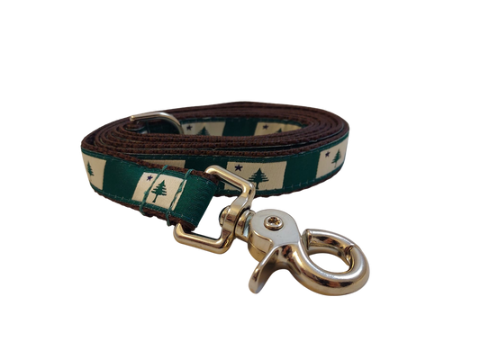 3/4” x 5ft Ribbon Dog Leash – 1820/1901 Maine Flag, Green