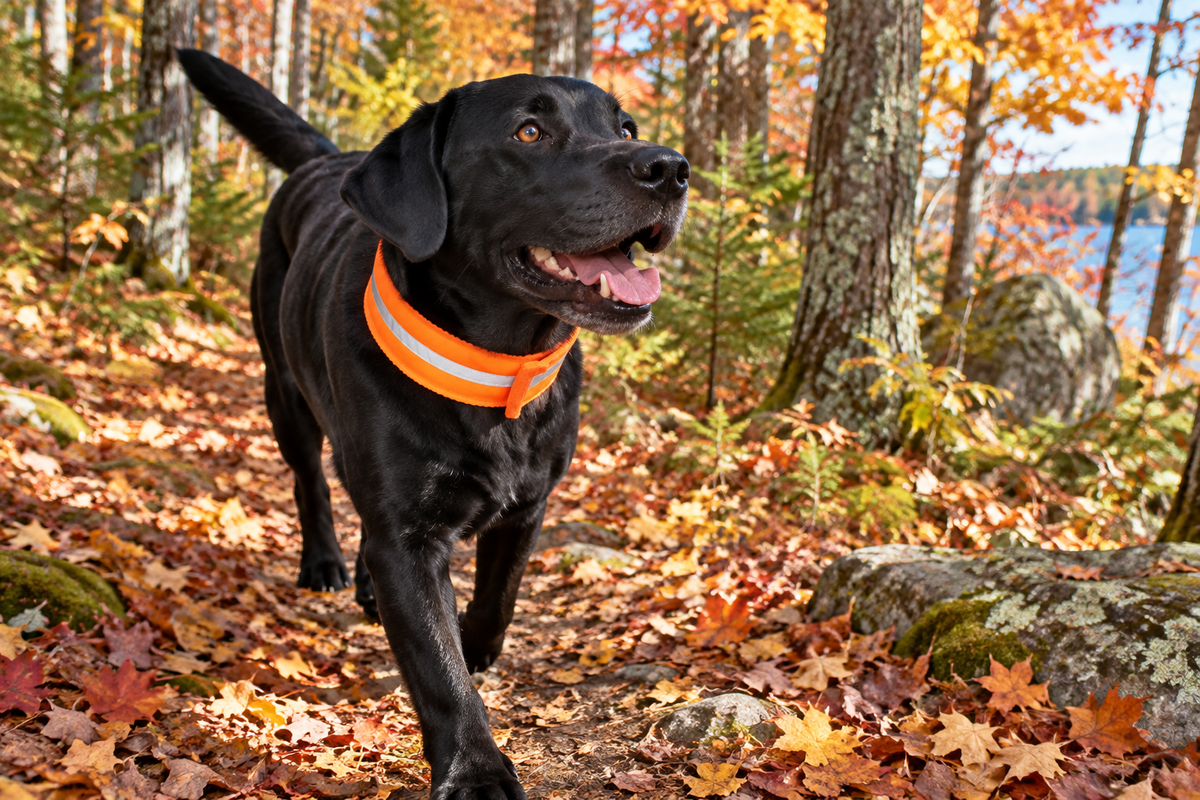 Handmade Visibility Dog Collar - Reflective Fleece - Blaze Orange - 5 Sizes