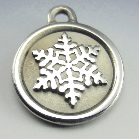 Hand-Made Stainless Steel Pet ID Tag - Snowflake - Small