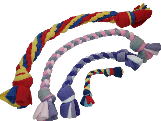 Handmade Dog Tug Toy - Multicolored Fleeces - 4 Sizes - Made in USA