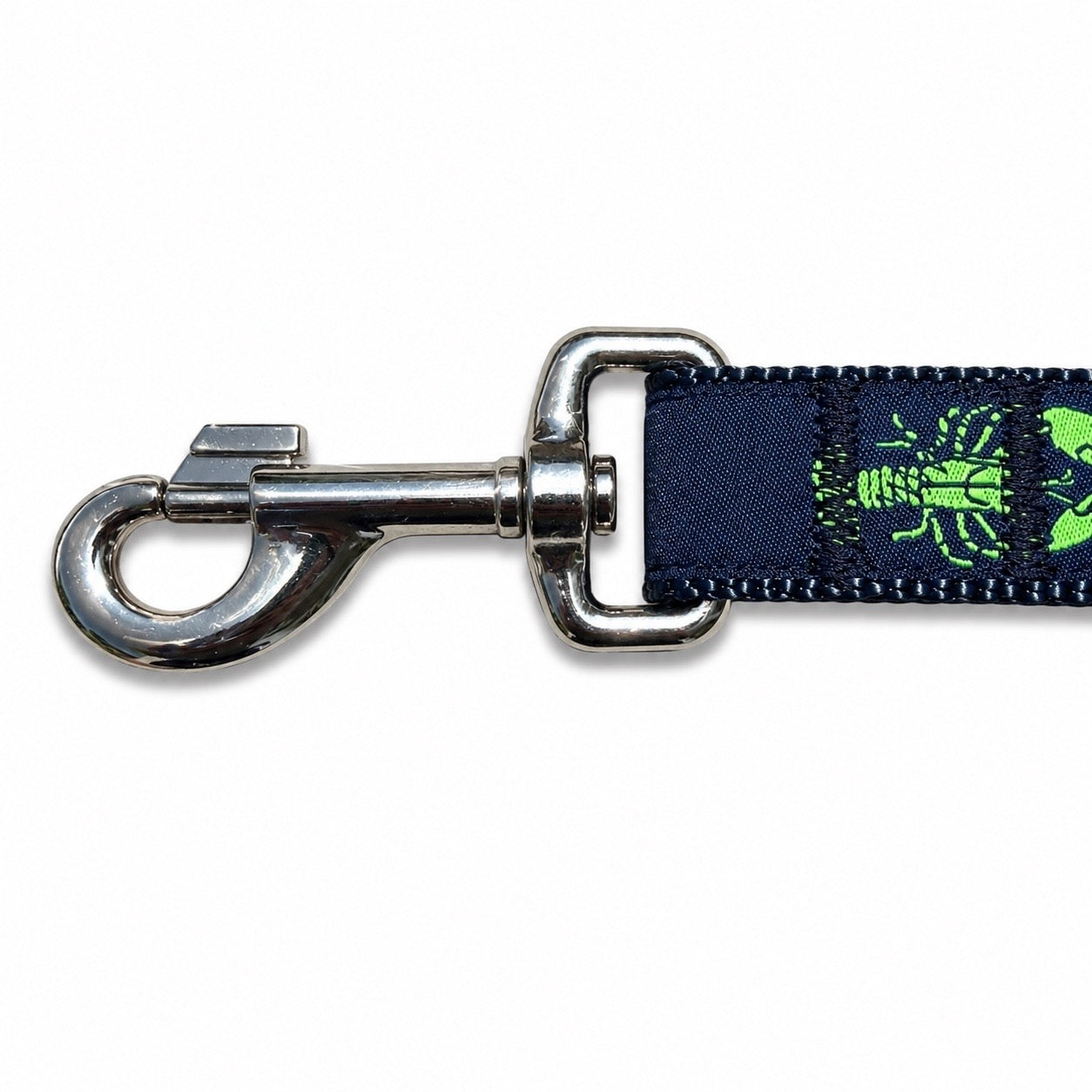 Handmade Ribbon Dog Leash - Lime Lobster On Navy - Navy Nylon - 2 Lengths