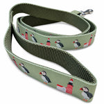 Handmade Ribbon Dog Leash - Puffins & Lighthouses - Black Nylon - 52