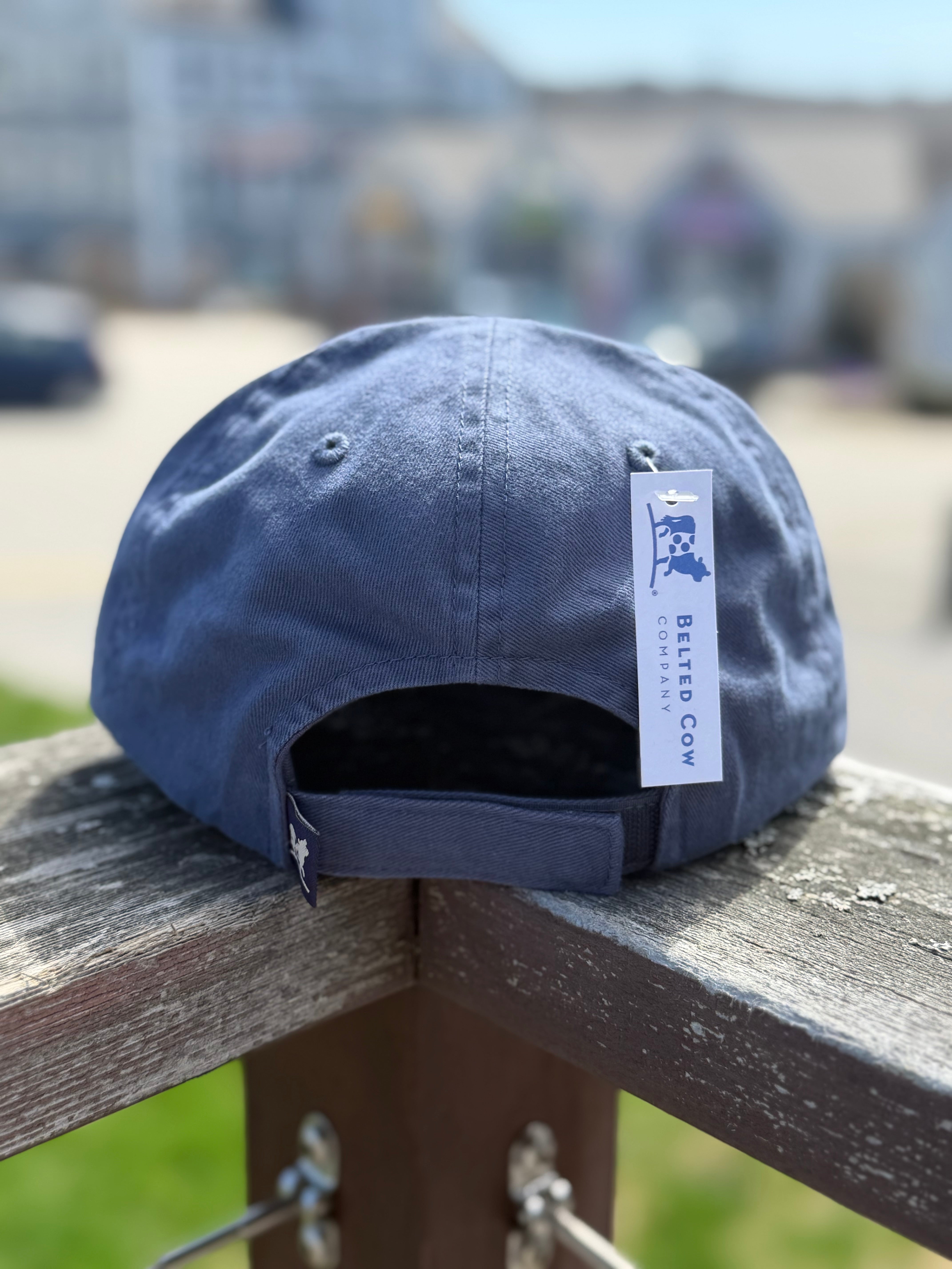 Back of the Blue Boothbay Harbor Dog Treats dad hat.
