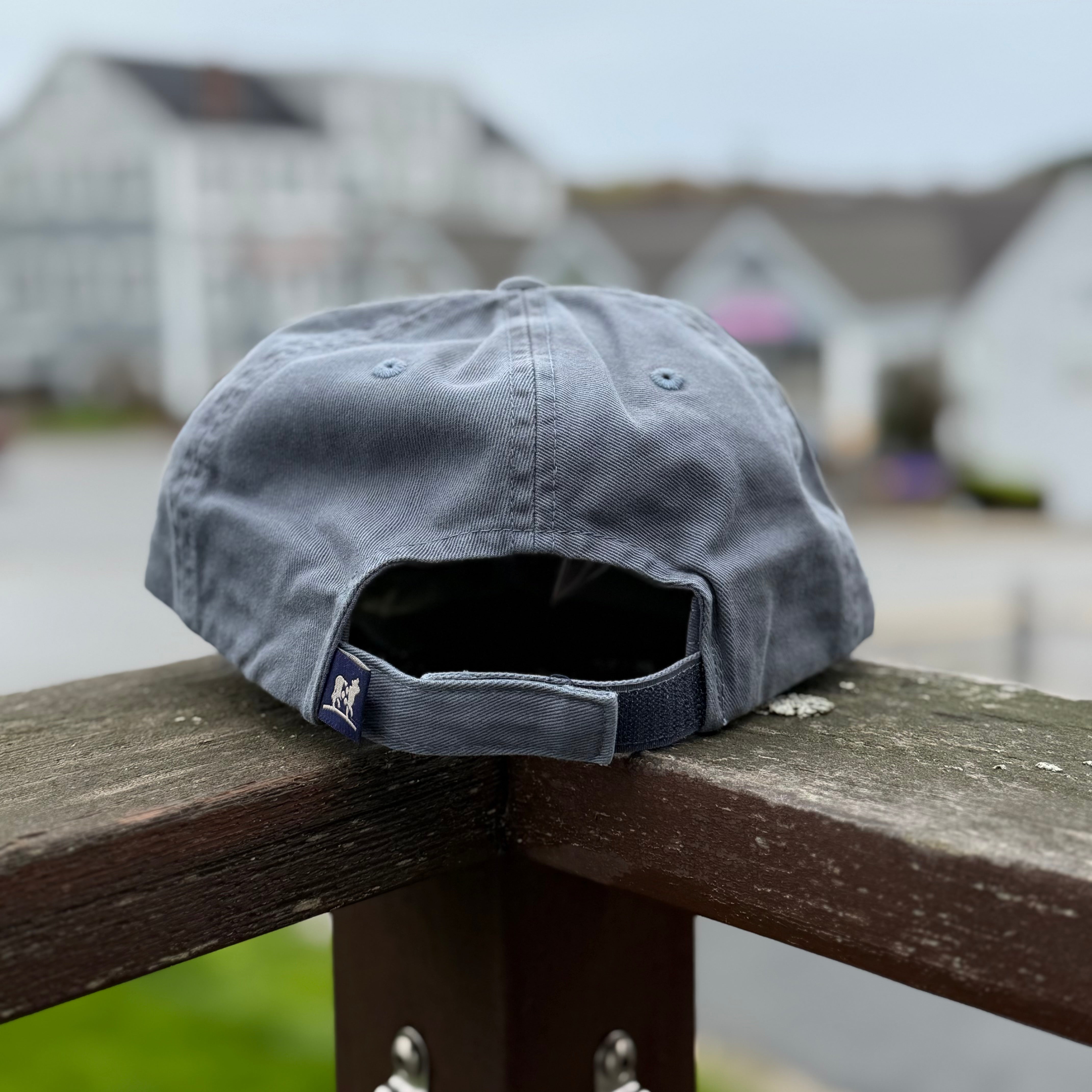 Back of the Slate blue Belted Cow dad hat.