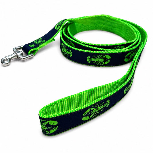 1” Ribbon Dog Leash - Lime Lobster On Navy - Lime Nylon