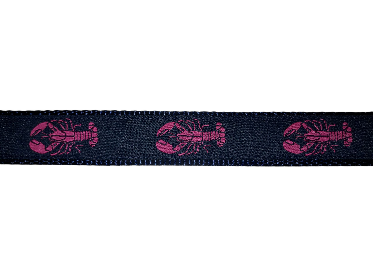 1" x 6ft Ribbon Dog Leash – Pink Lobster, on Navy, on Navy