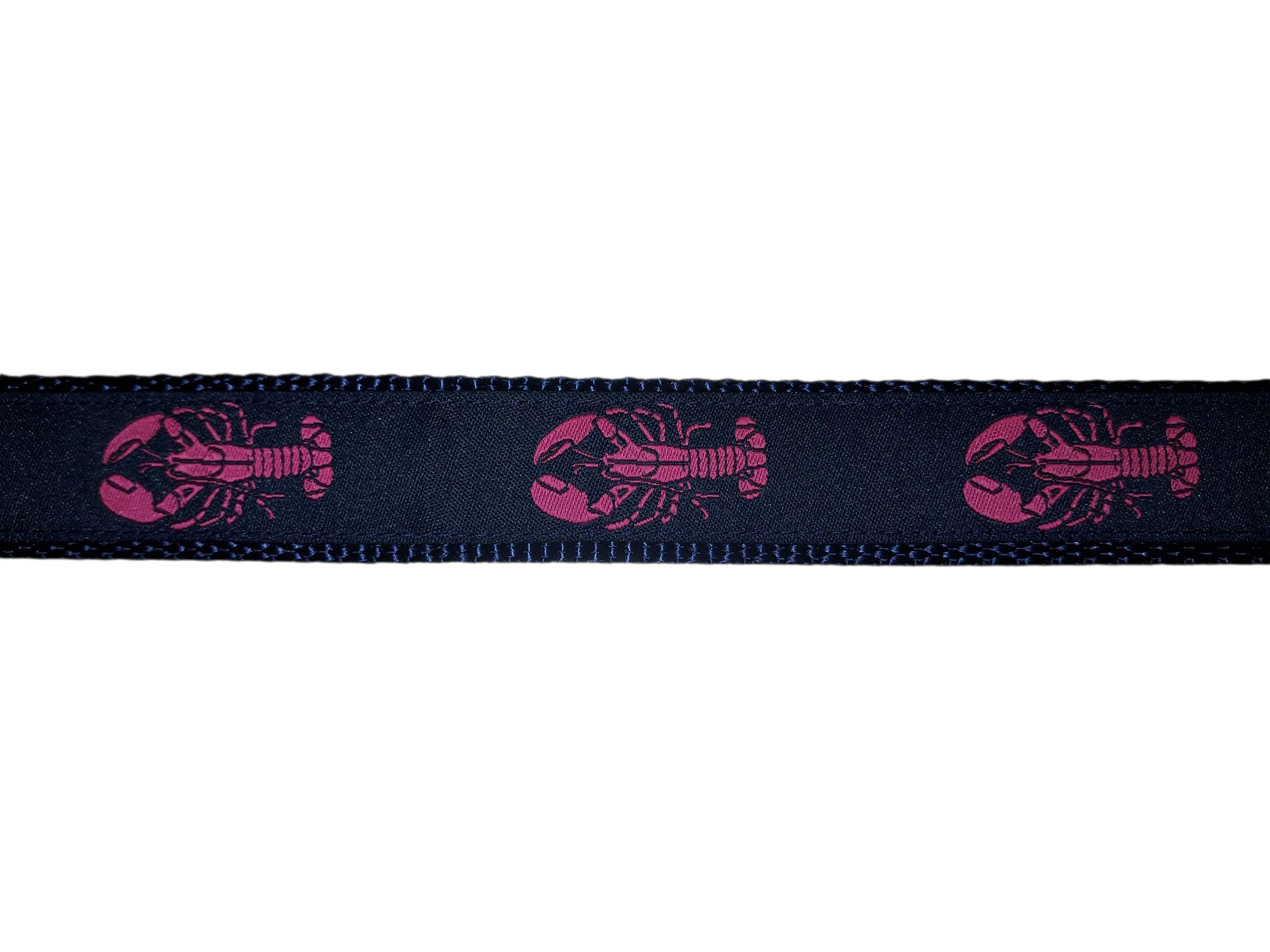 1" x 6ft Ribbon Dog Leash – Pink Lobster, on Navy, on Navy