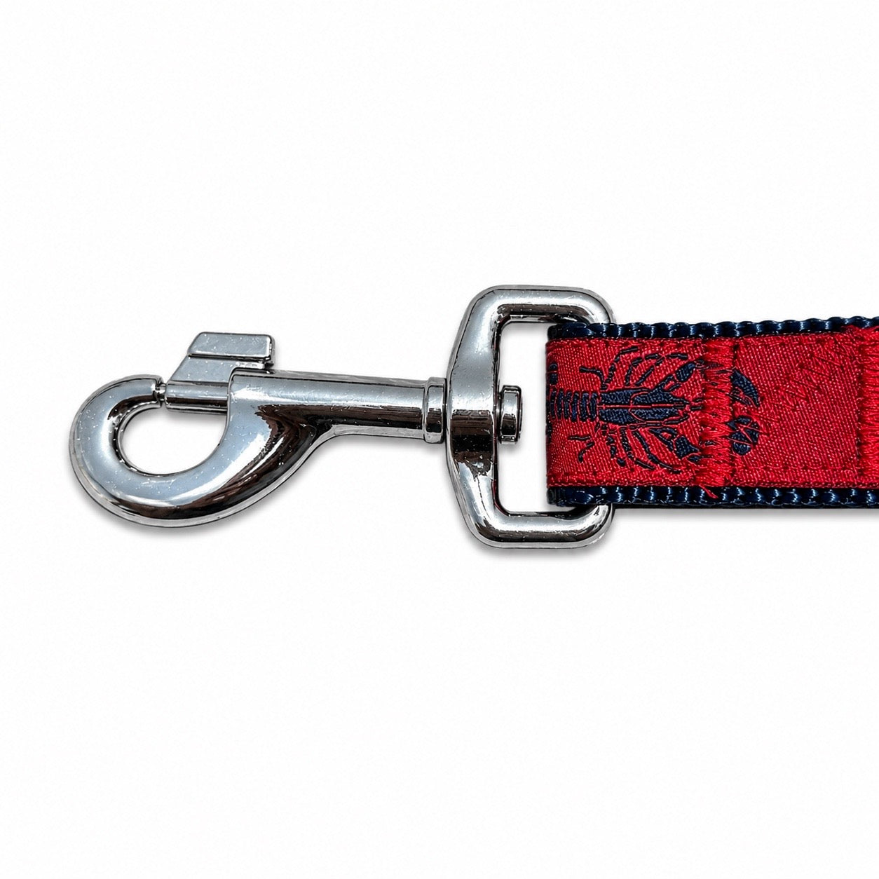 Handmade Ribbon Dog Leash - Navy Lobster On Red - Navy Nylon - 2 Lengths