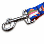 Handmade Ribbon Dog Leash - Trout on Navy - Orange Nylon - 52