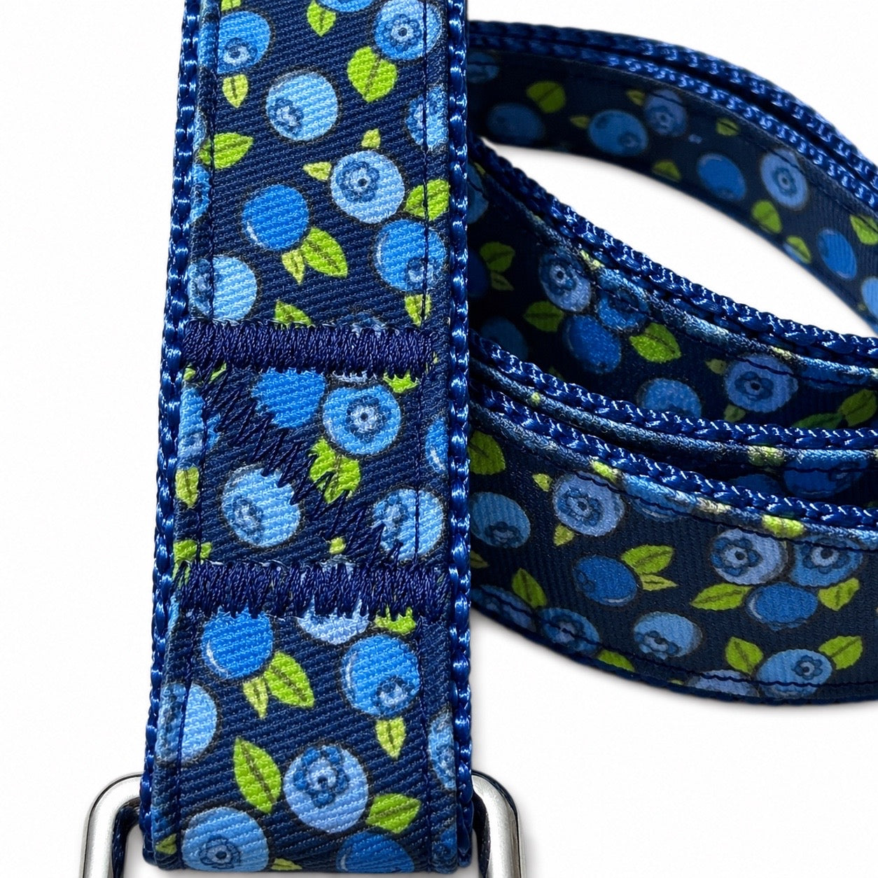 Handmade Ribbon Dog Leash - Blueberries - Navy Nylon - 52"