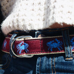 D-Ring Belt - Crabs, Blue on Burgundy Thumbnail