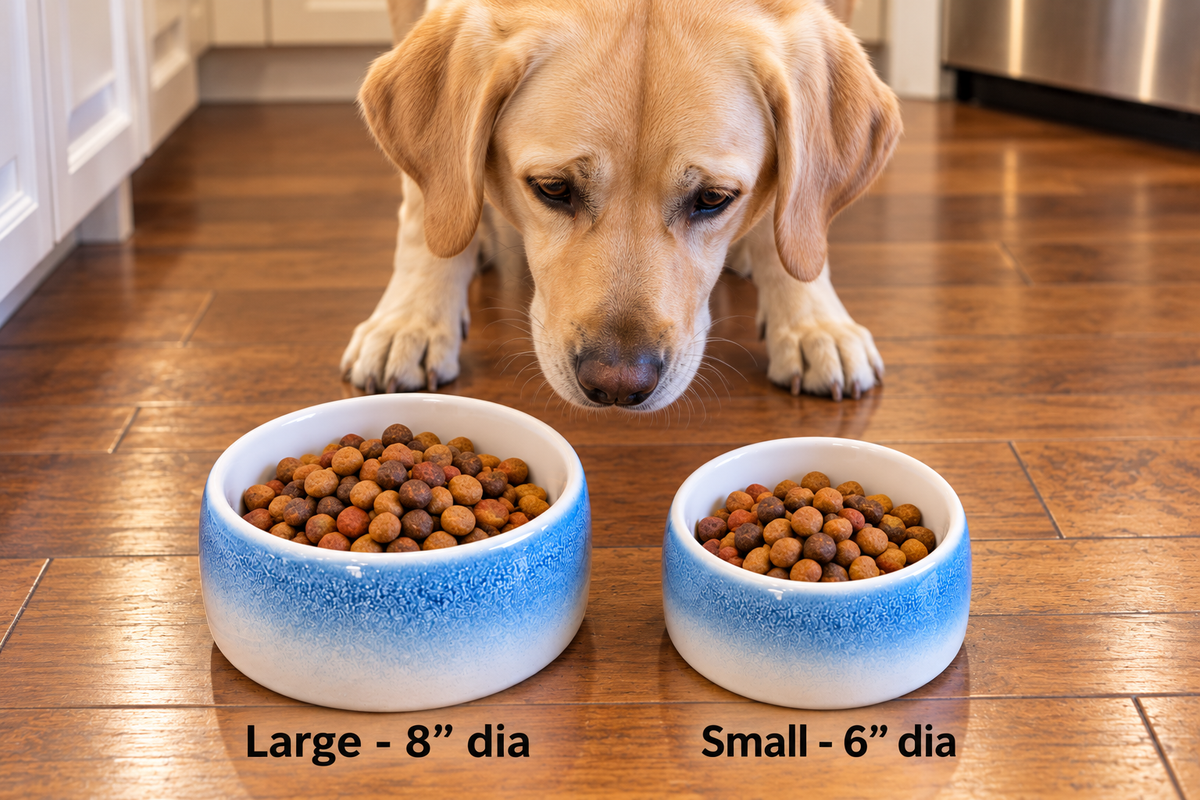 Unique Non-Slip Ceramic Dog Bowls - Porcelain - Blue/White - 2 Sizes