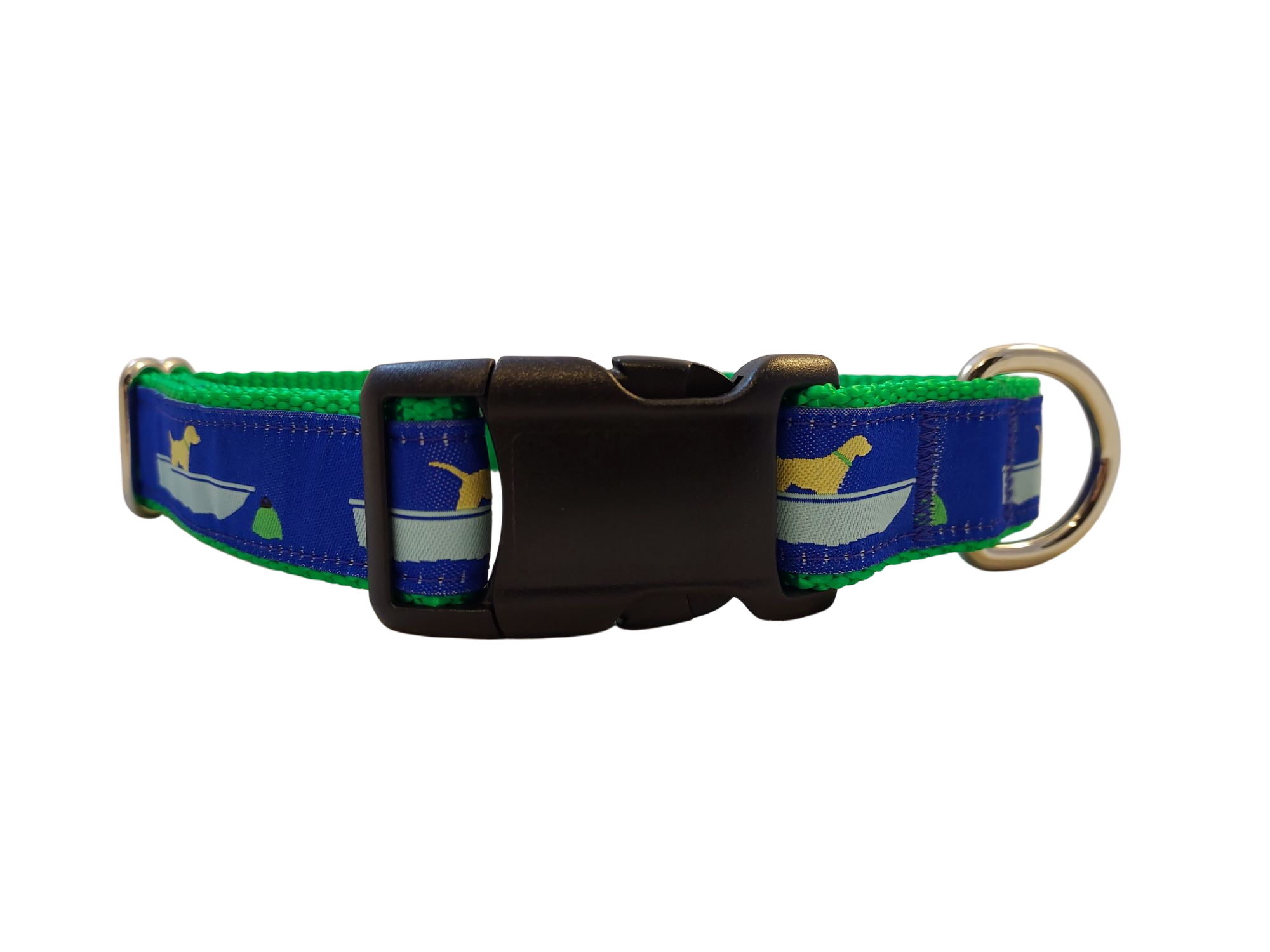 1” Ribbon Dog Collar – Yellow Dog in Skiff
