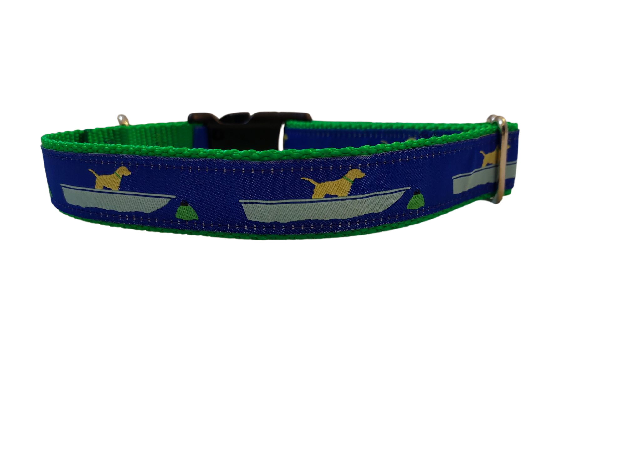 1” Ribbon Dog Collar – Yellow Dog in Skiff