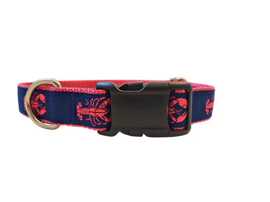 Ribbon Dog Collar – Lobster,  Pink on Navy Blue w/ Pink Nylon