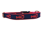 Ribbon Dog Collar – Lobster,  Pink on Navy Blue w/ Pink Nylon Thumbnail