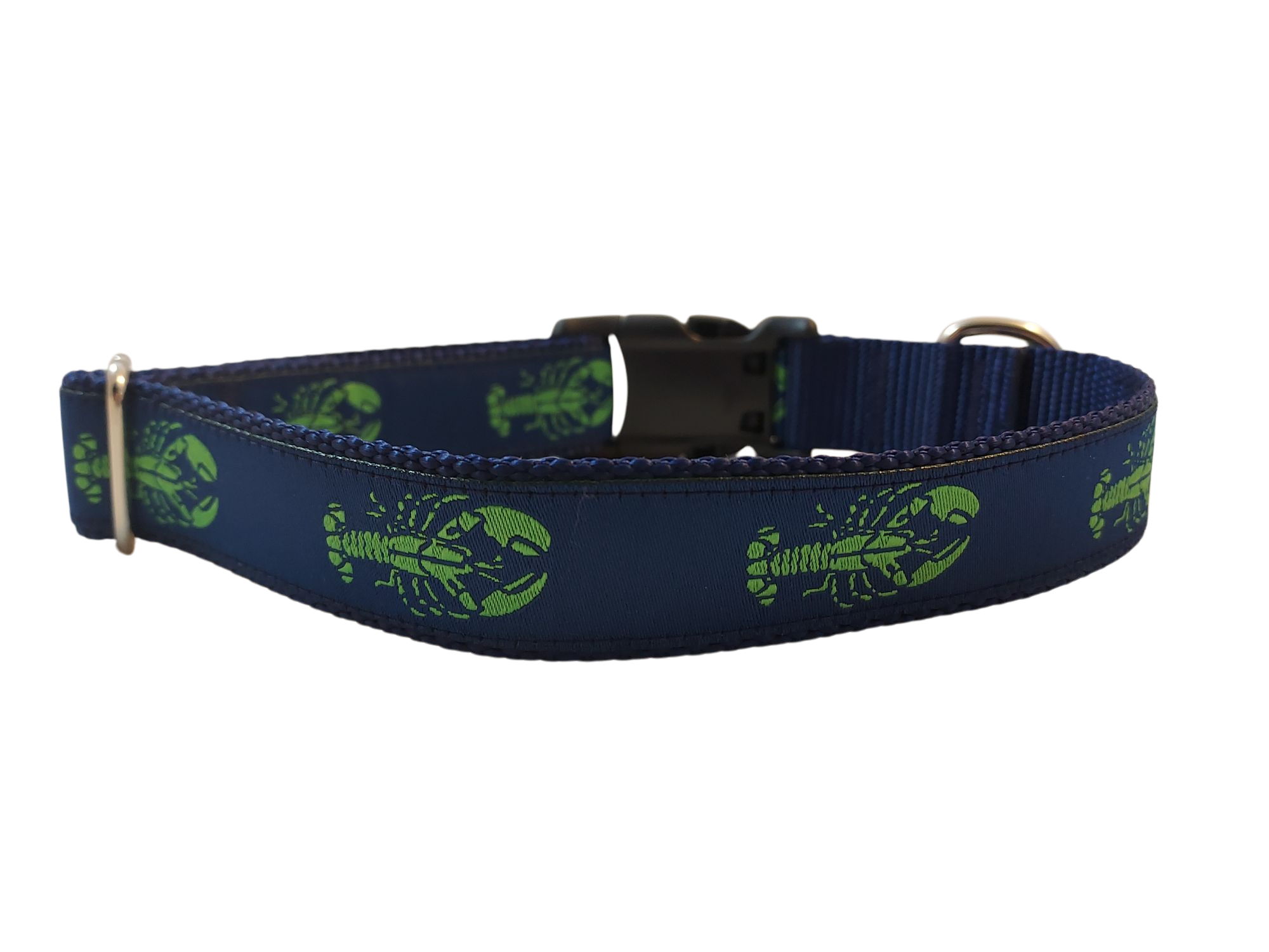 Ribbon Dog Collar – Lobster,  Green on Navy Blue