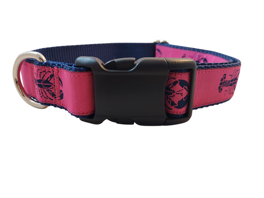 Ribbon Dog Collar – Navy Lobster on Pink w/ Navy Nylon