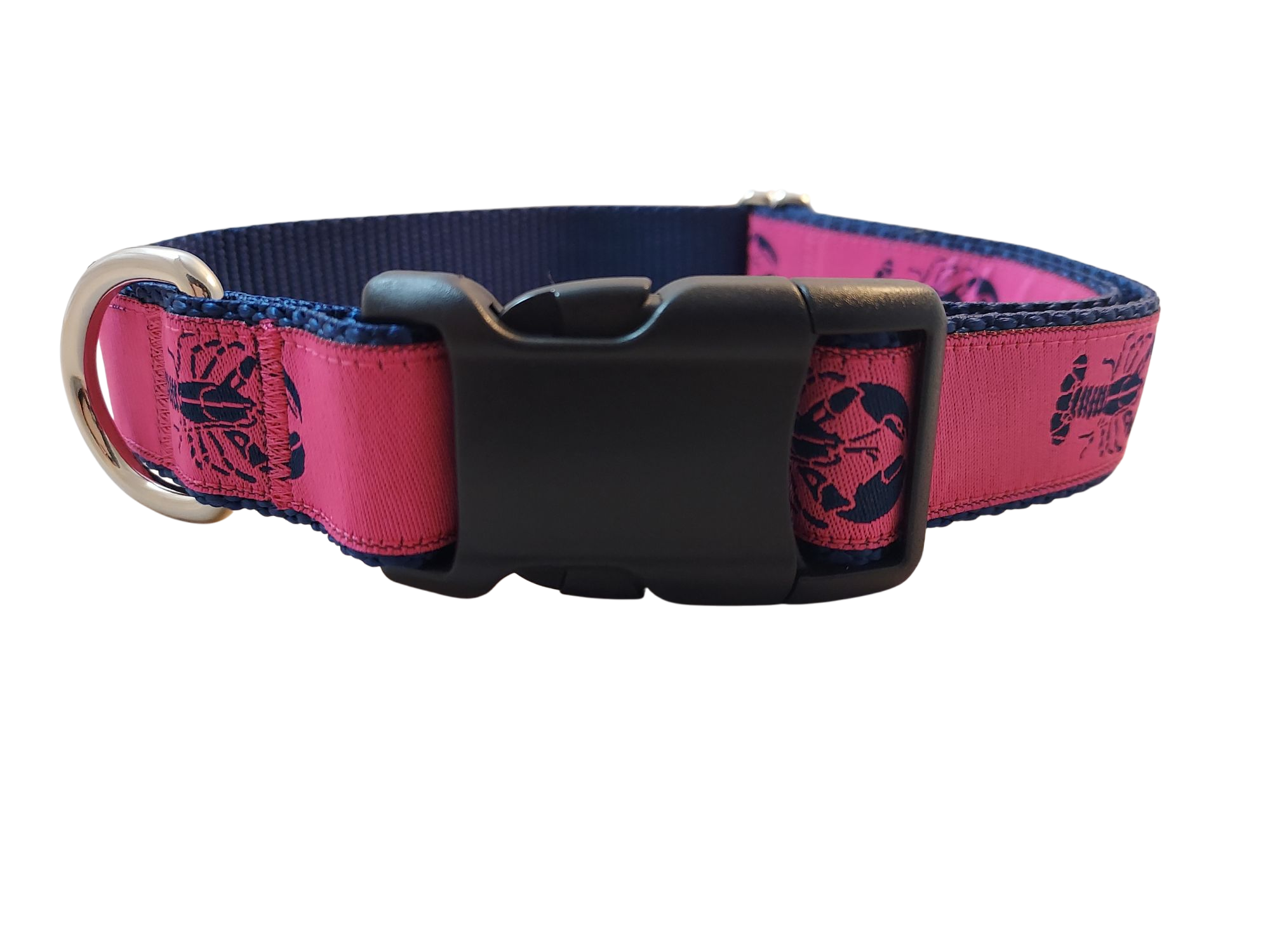 Ribbon Dog Collar – Navy Lobster on Pink w/ Navy Nylon