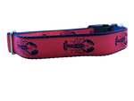Ribbon Dog Collar – Navy Lobster on Pink w/ Navy Nylon Thumbnail