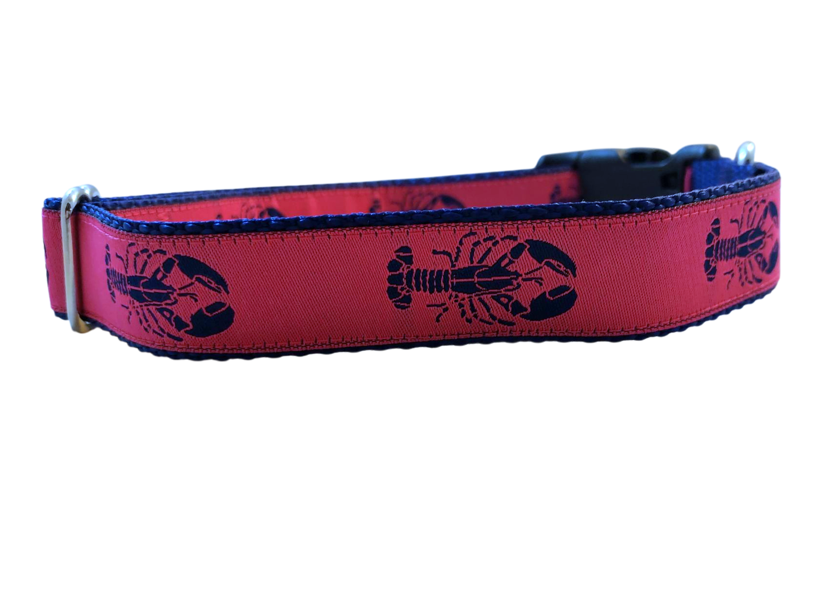 Ribbon Dog Collar – Navy Lobster on Pink w/ Navy Nylon