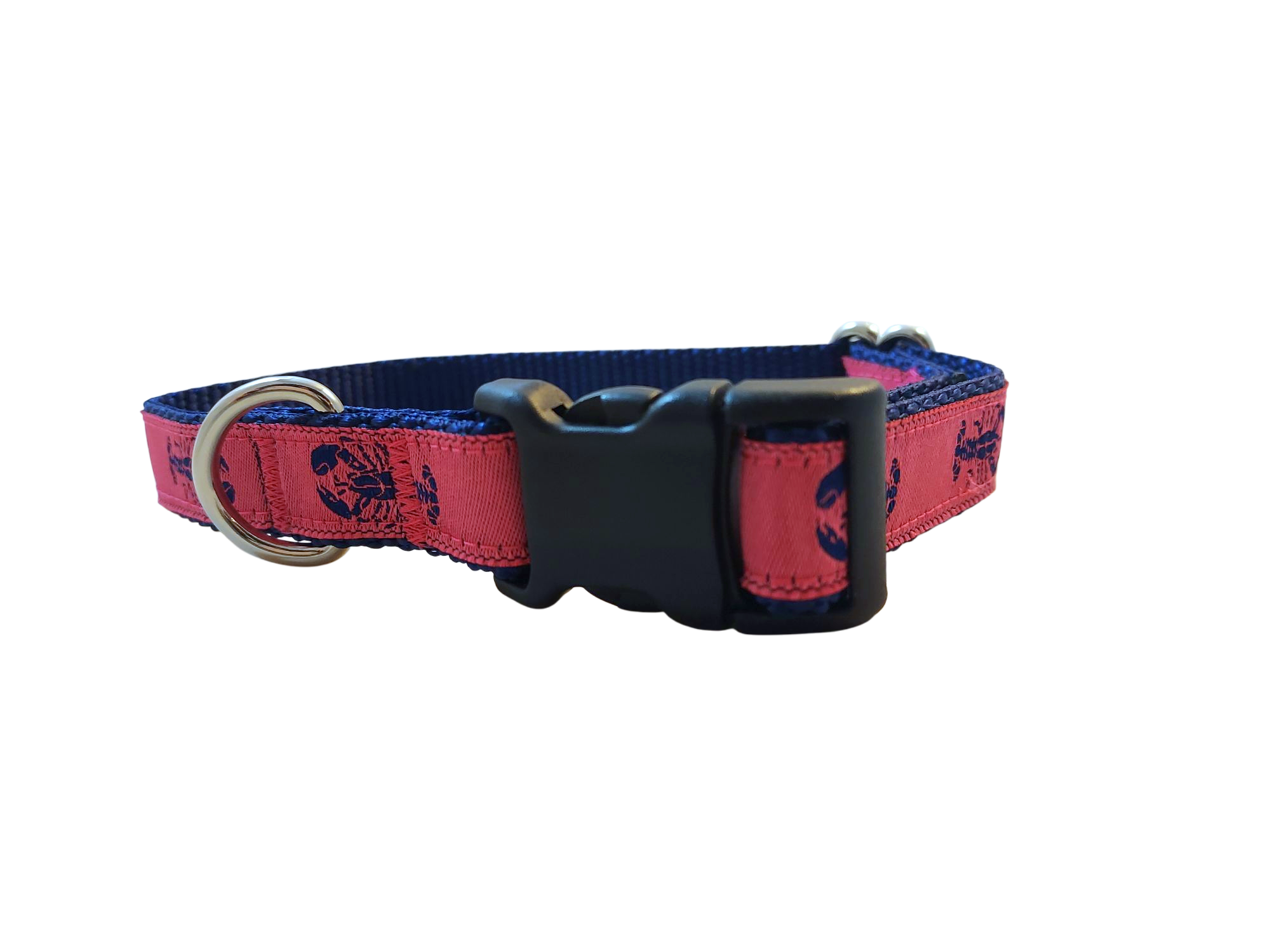 Ribbon Dog Collar – Navy Lobster on Pink w/ Navy Nylon