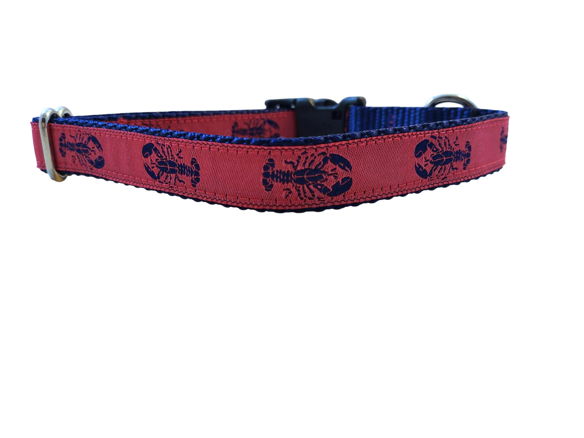 Ribbon Dog Collar – Navy Lobster on Pink w/ Navy Nylon