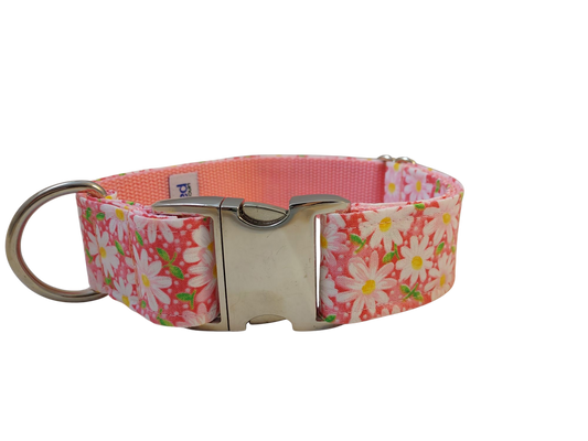 1.5” Ribbon Dog Collar – Daisy, Pink