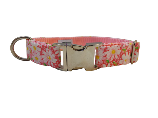 1” Ribbon Dog Collar – Daisy, Pink