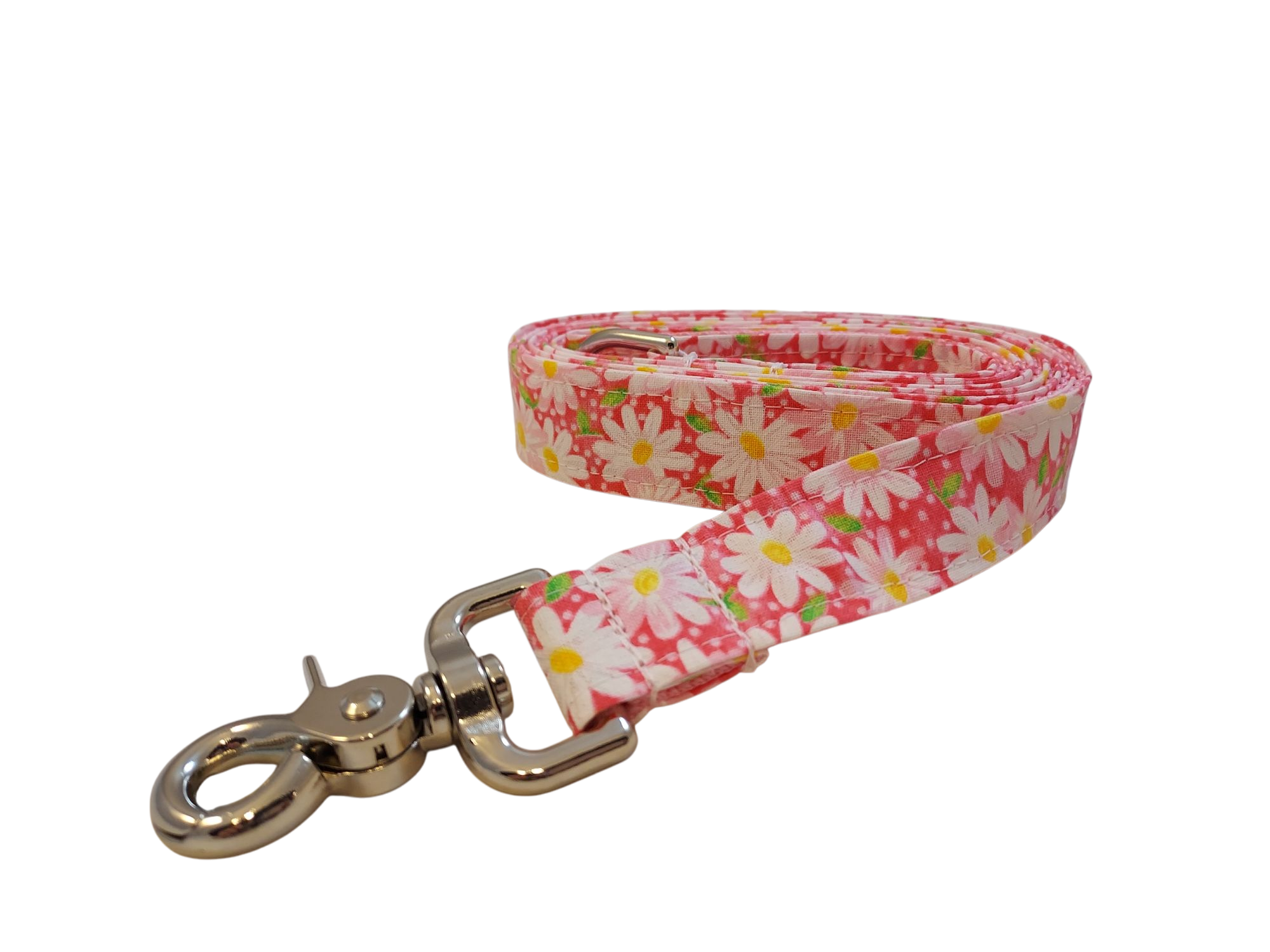 1” x 5ft  Ribbon Dog Leash – Daisies, Pink